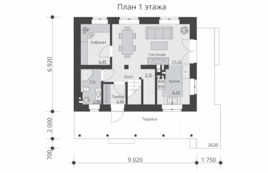 Проект индивидуального одноэтажного жилого дома с мансардой.